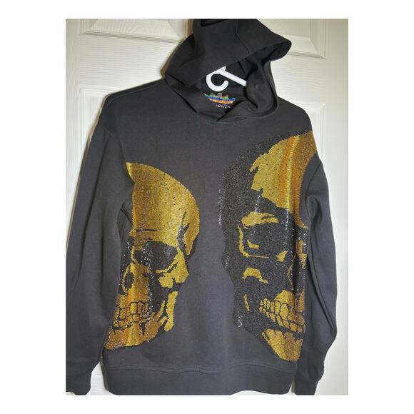 Heads or Tails Long Sleeve Hoodie (Blinged Gold Skulls) Black women's Sz Small - Picture 7 of 7